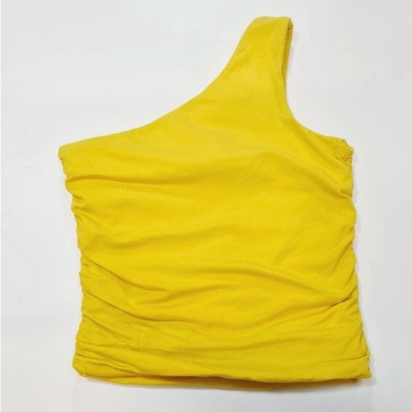 Superdown Anna Ruched Top One Shoulder in Yellow Size Small - Picture 4 of 6